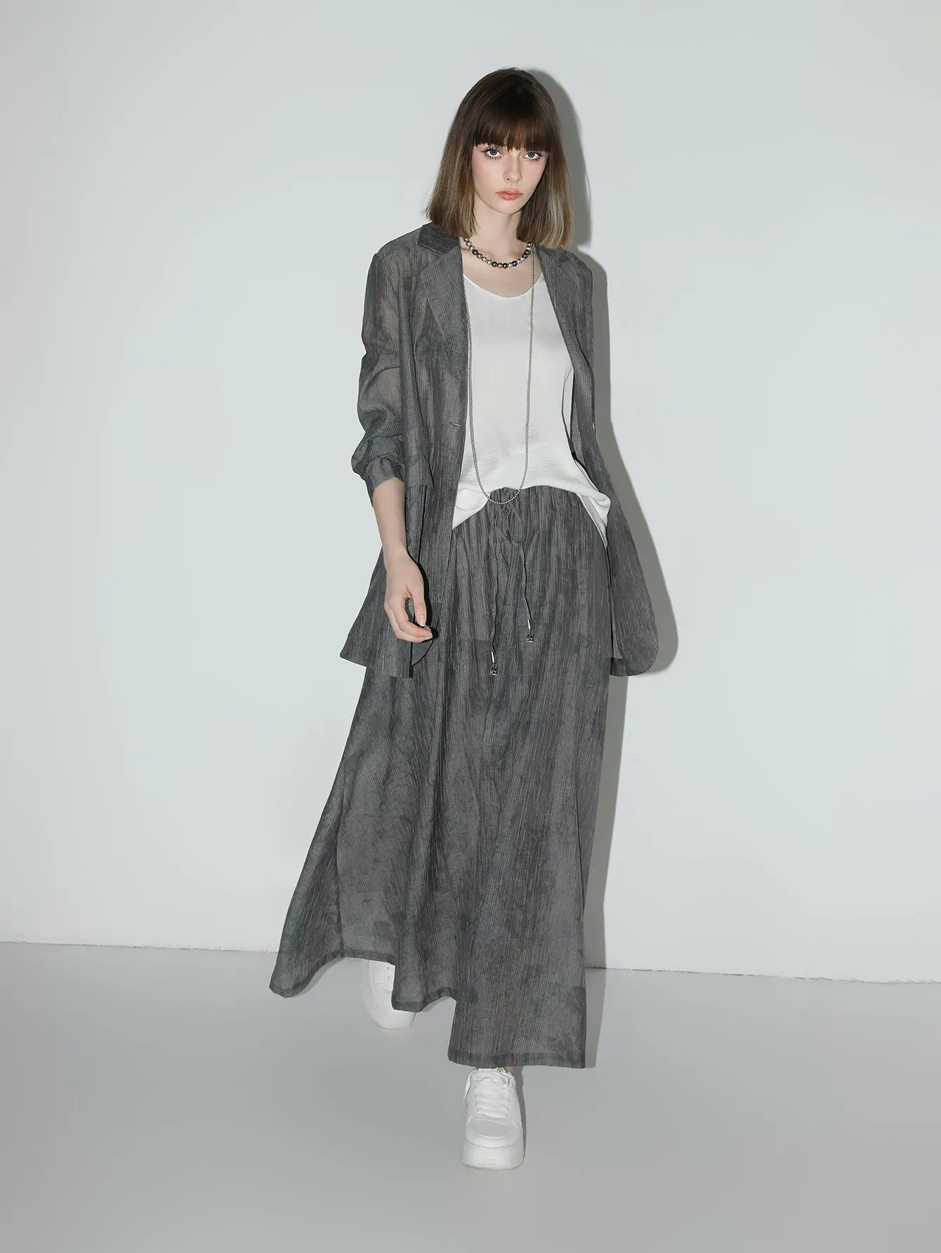 Ink-Washed Draped Striped Blazer