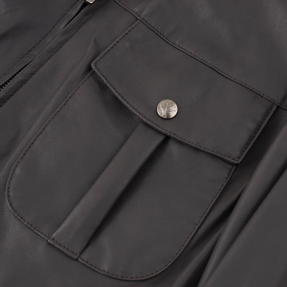 Isaia Flight Jacket in Dark Gray Leather