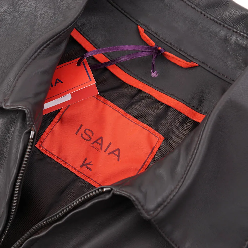 Isaia Flight Jacket in Dark Gray Leather