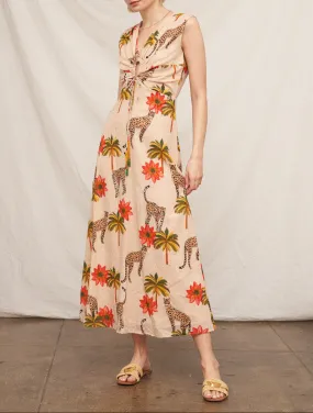Island Glow Drop Shoulder Animal Print Maxi Dress
