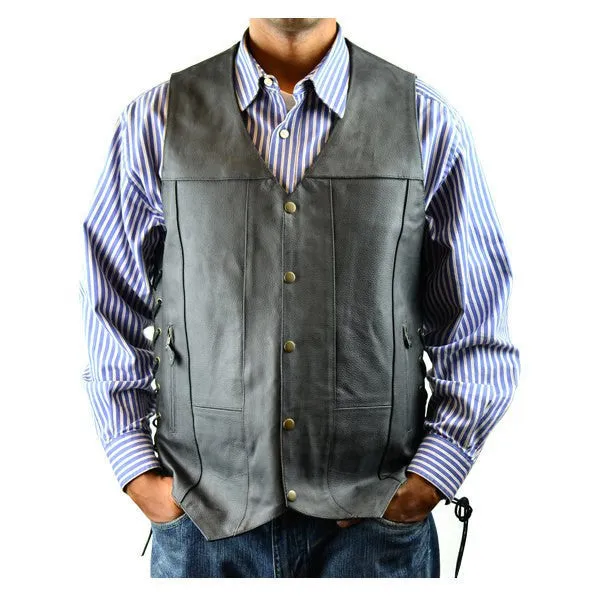 Jafrum MV106 Tall Size Men's Black Concealed Carry Ten Pocket Leather Vest