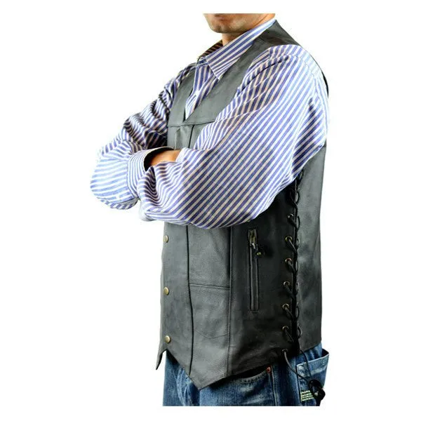 Jafrum MV106 Tall Size Men's Black Concealed Carry Ten Pocket Leather Vest