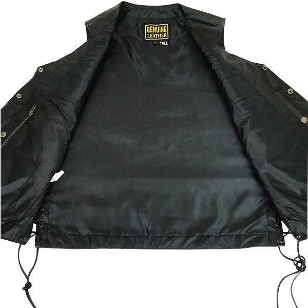 Jafrum MV106 Tall Size Men's Black Concealed Carry Ten Pocket Leather Vest