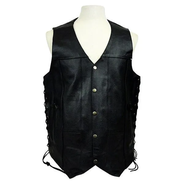 Jafrum MV106 Tall Size Men's Black Concealed Carry Ten Pocket Leather Vest