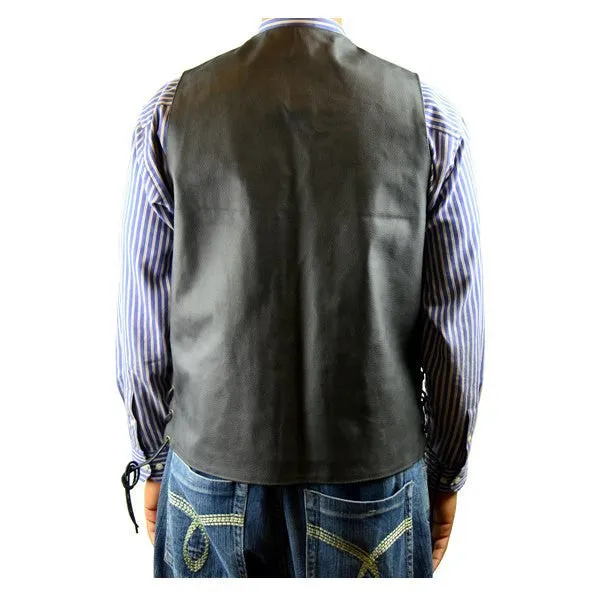 Jafrum MV106 Tall Size Men's Black Concealed Carry Ten Pocket Leather Vest