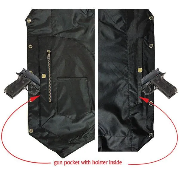 Jafrum MV106 Tall Size Men's Black Concealed Carry Ten Pocket Leather Vest