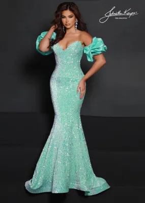Johnathan Kayne 2641 Size 4 Lilac Long Velvet Sequin Mermaid Prom Dress Puff Sleeve Pageant Gown