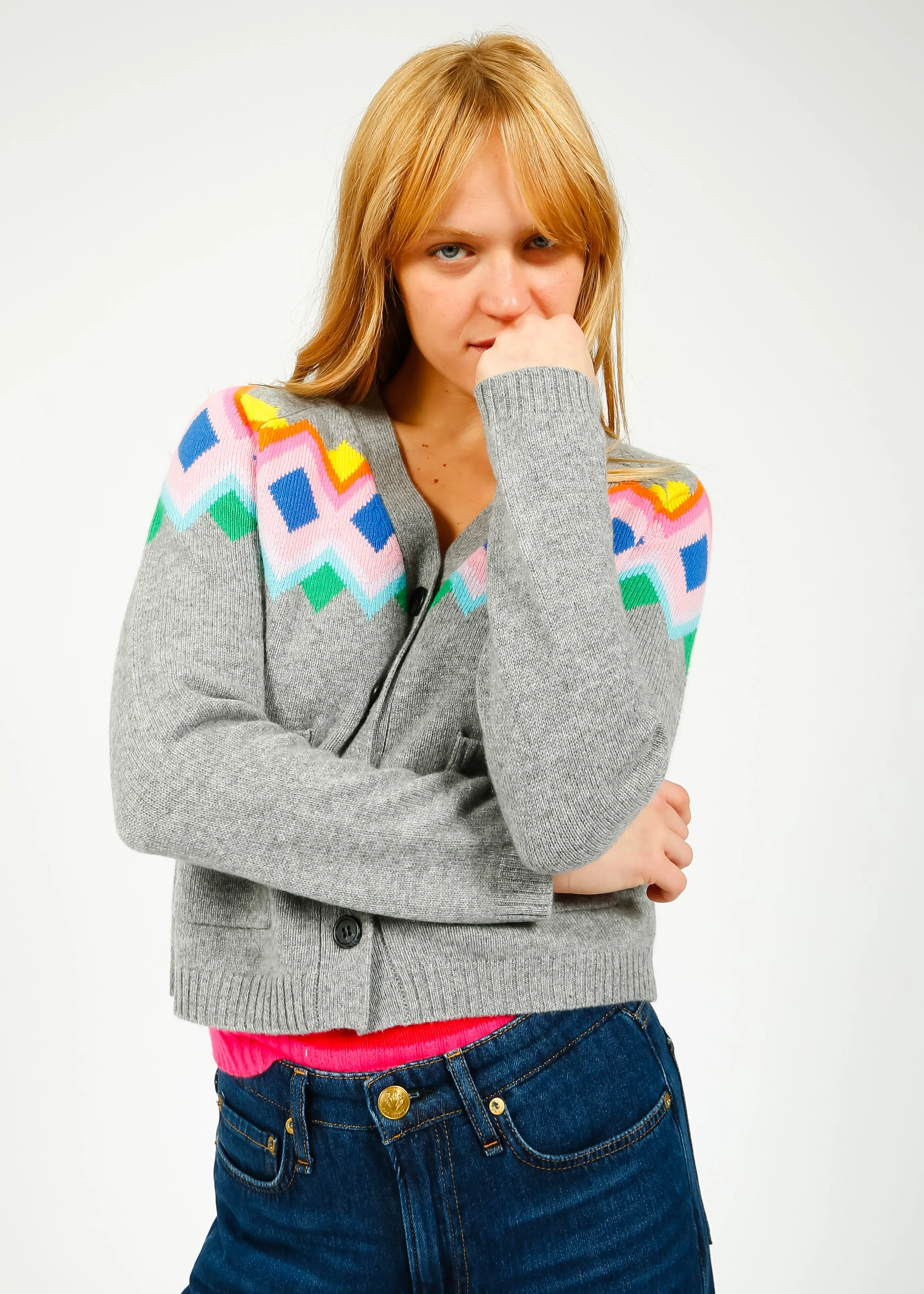 JU Bright Fairisle Cardi in Multi