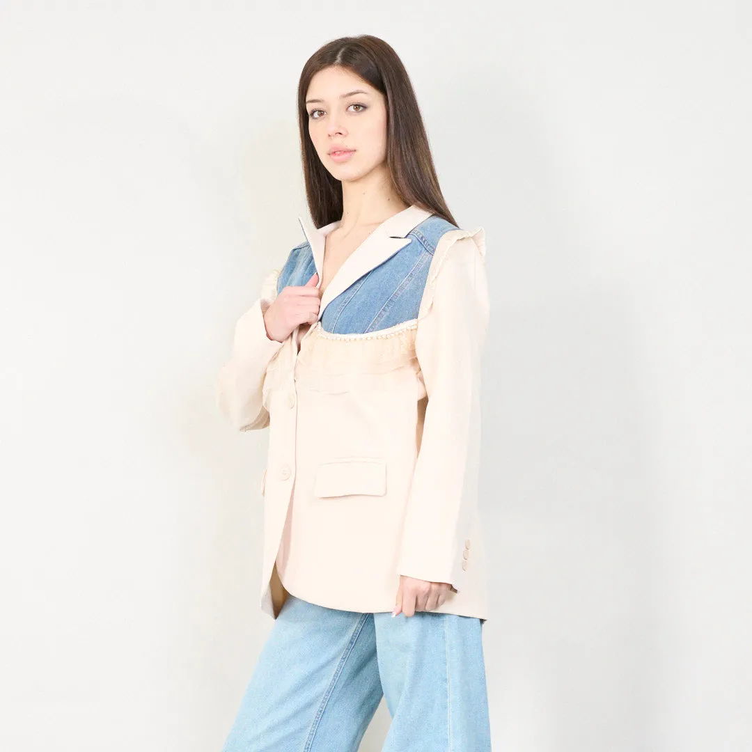 Lace and denim contrast blazer wholesale
