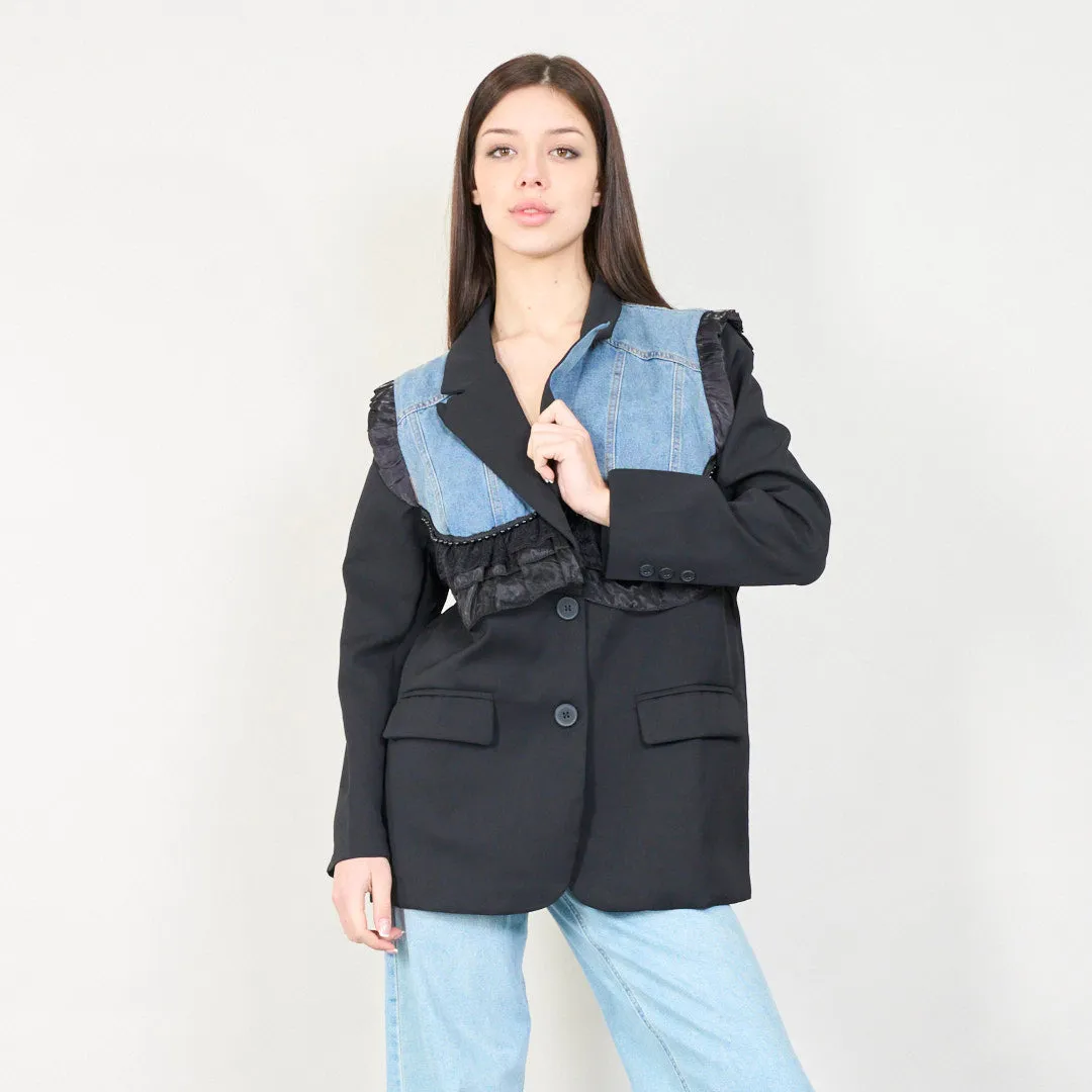 Lace and denim contrast blazer wholesale