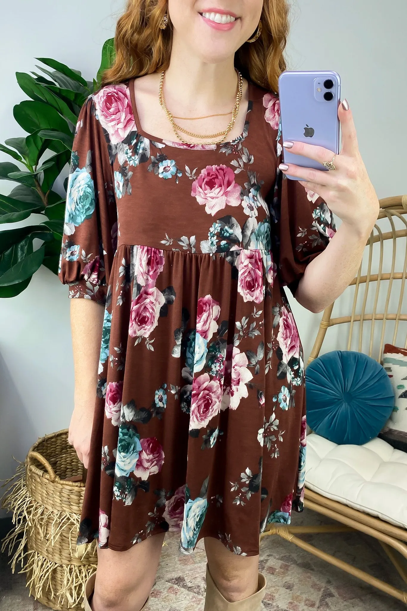 Laylie Empire Waist Floral Square Neck Dress - FINAL SALE