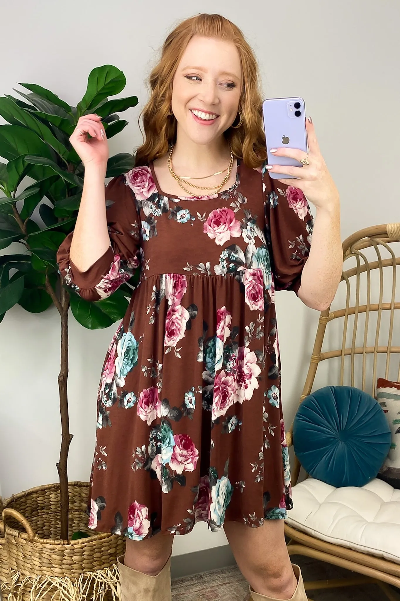 Laylie Empire Waist Floral Square Neck Dress - FINAL SALE