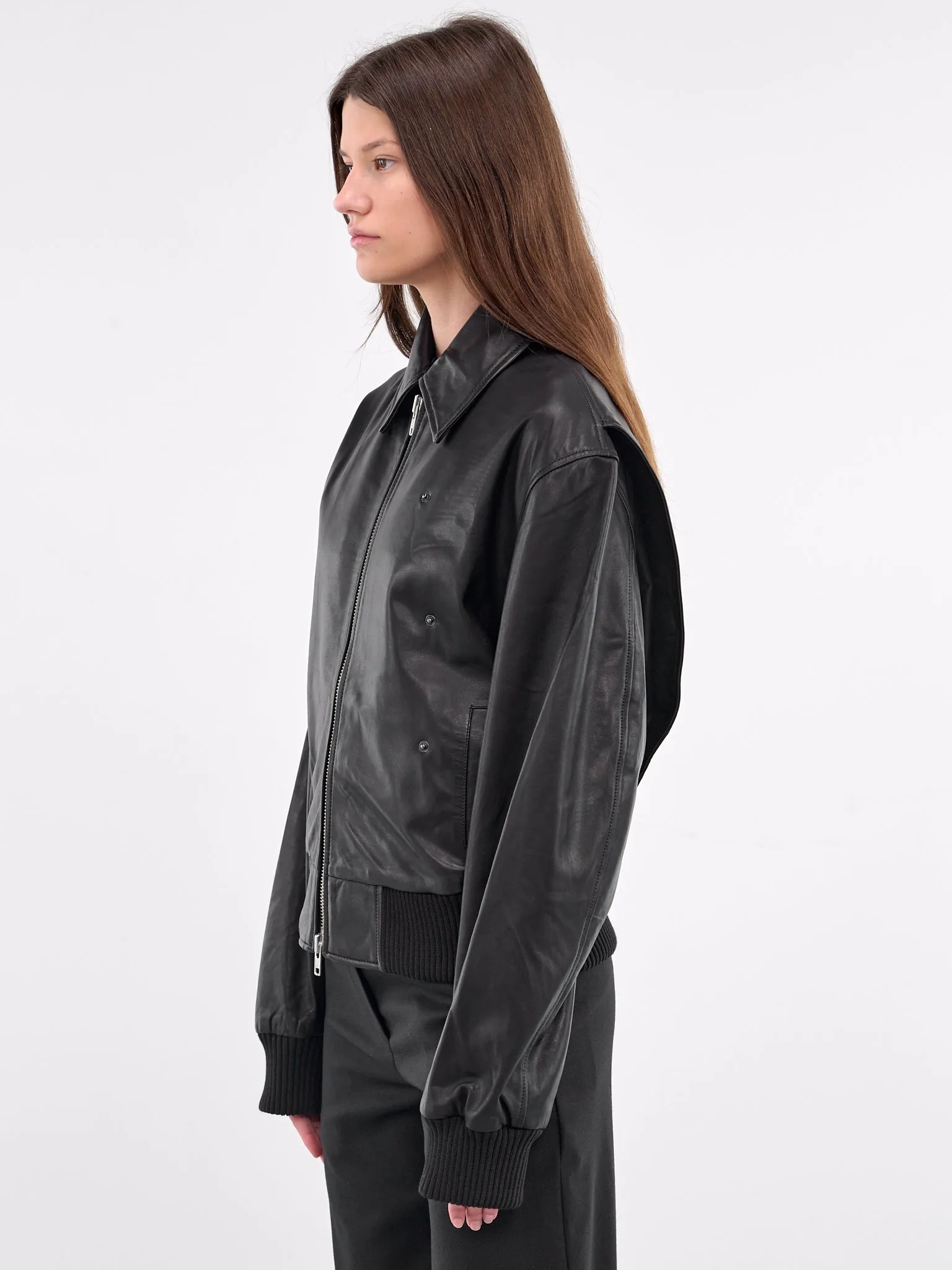 Leather Flight Bomber Jacket (24046276-BLACK)