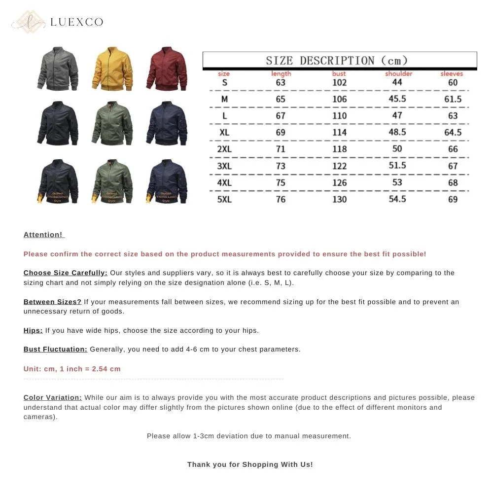 Luexco Men's Flight Jacket Bomber Style Heavyweight
