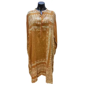 Magnolia Pearl Boho Style Mustard & Cream Floral Print Dress w/Button Front