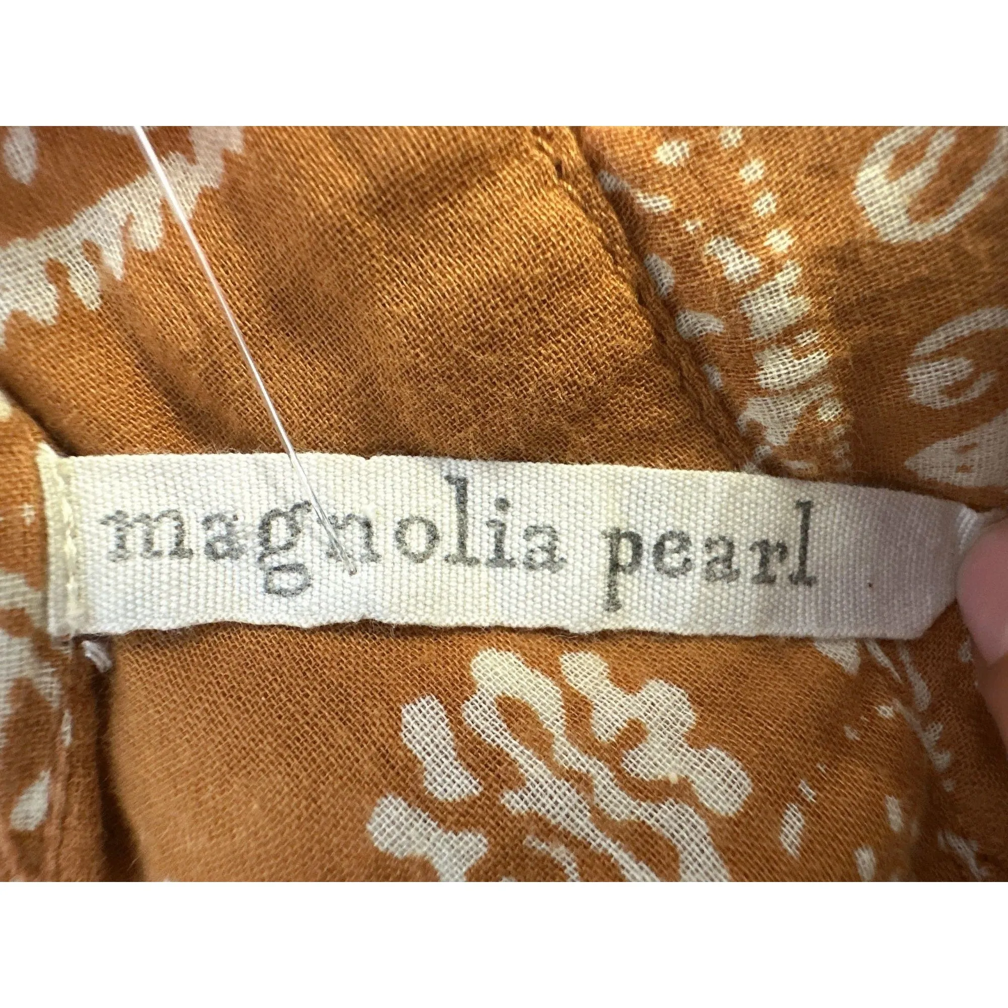 Magnolia Pearl Boho Style Mustard & Cream Floral Print Dress w/Button Front