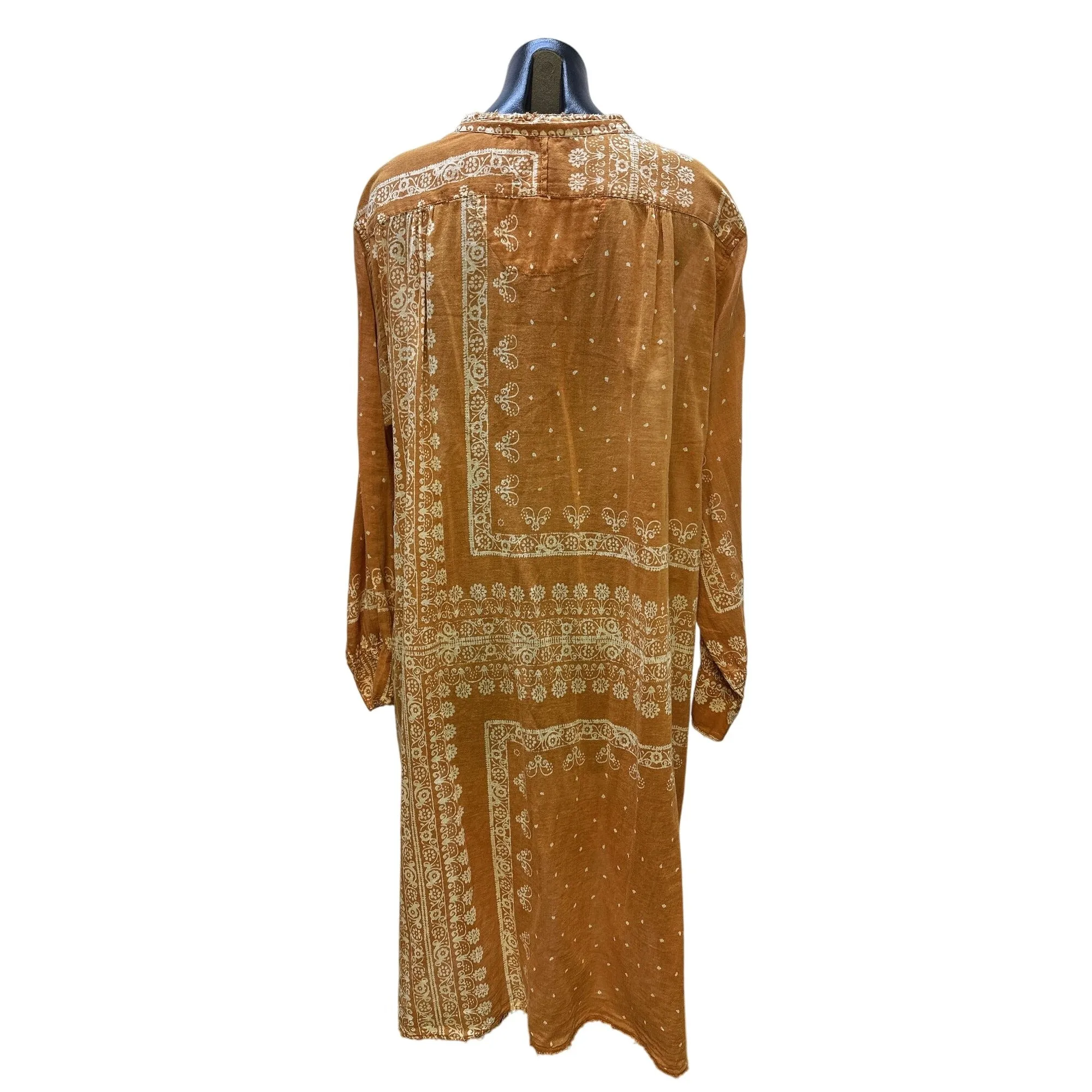 Magnolia Pearl Boho Style Mustard & Cream Floral Print Dress w/Button Front