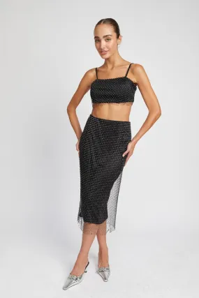Mesh Midi Skirt w/Rhinestone