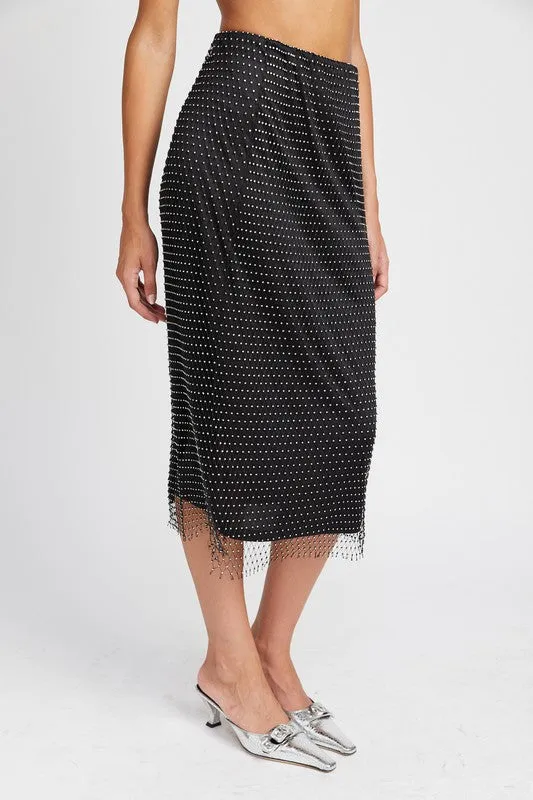Mesh Midi Skirt w/Rhinestone