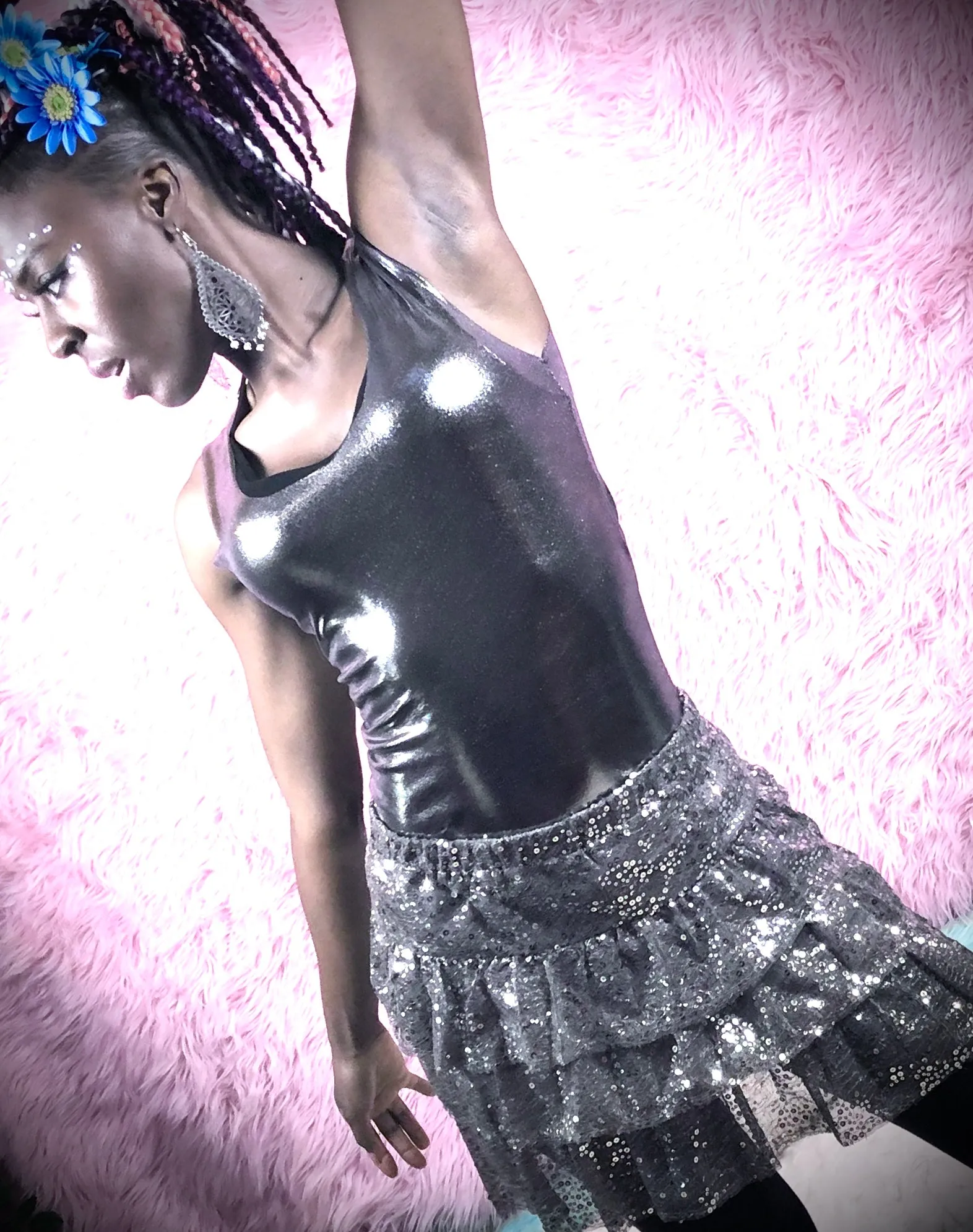 Metallic Silver Top/Skirt Set