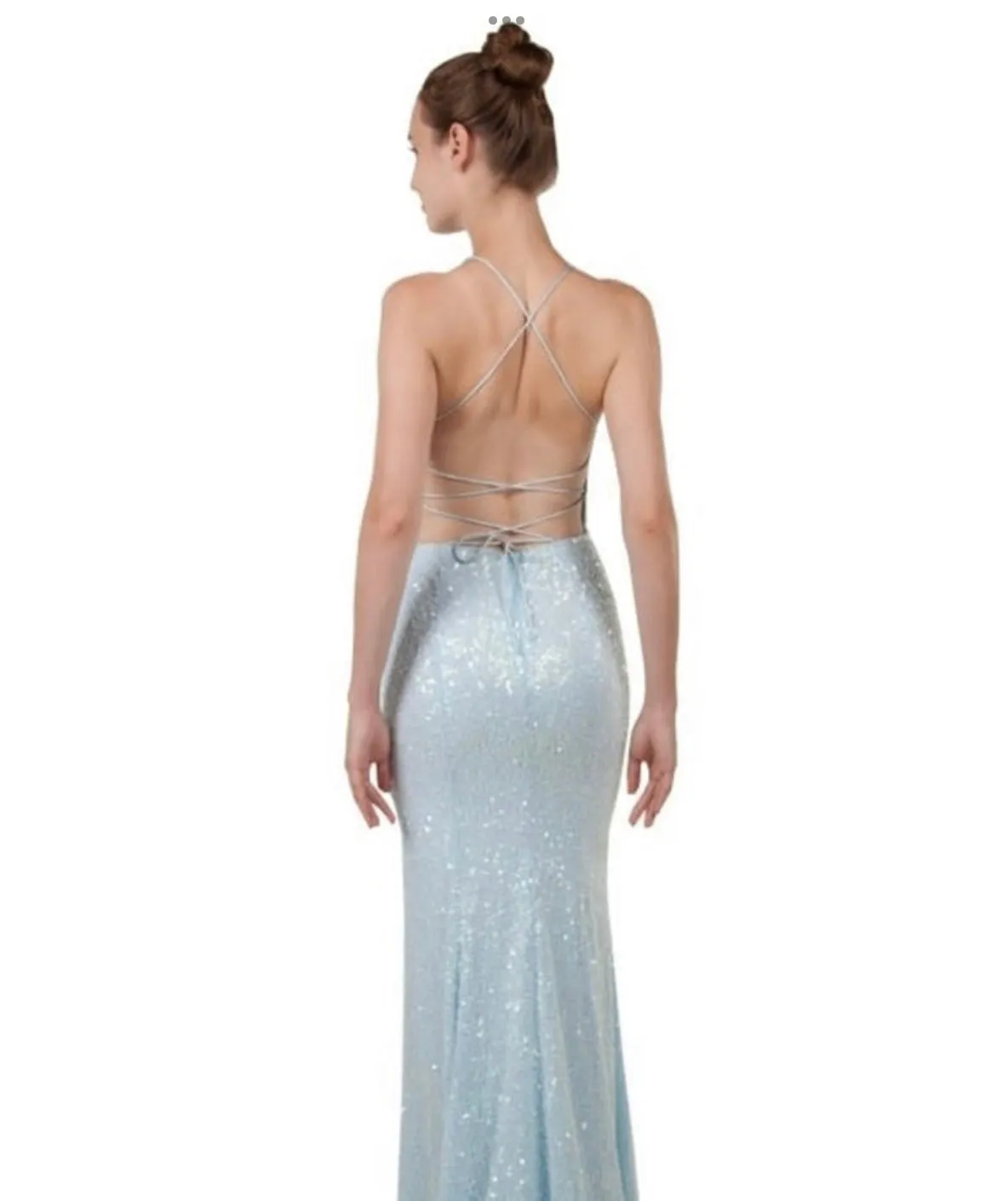 Miss Anne - Sequin Tie Back Gown - Ice Blue - 221321