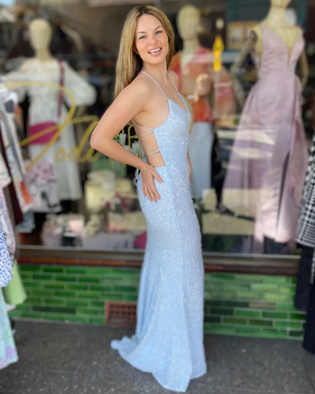 Miss Anne - Sequin Tie Back Gown - Ice Blue - 221321