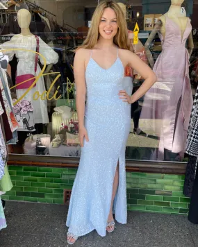 Miss Anne - Sequin Tie Back Gown - Ice Blue - 221321