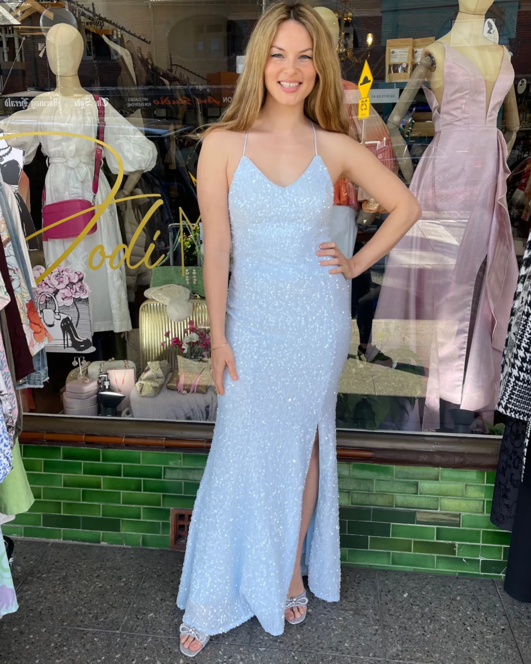 Miss Anne - Sequin Tie Back Gown - Ice Blue - 221321