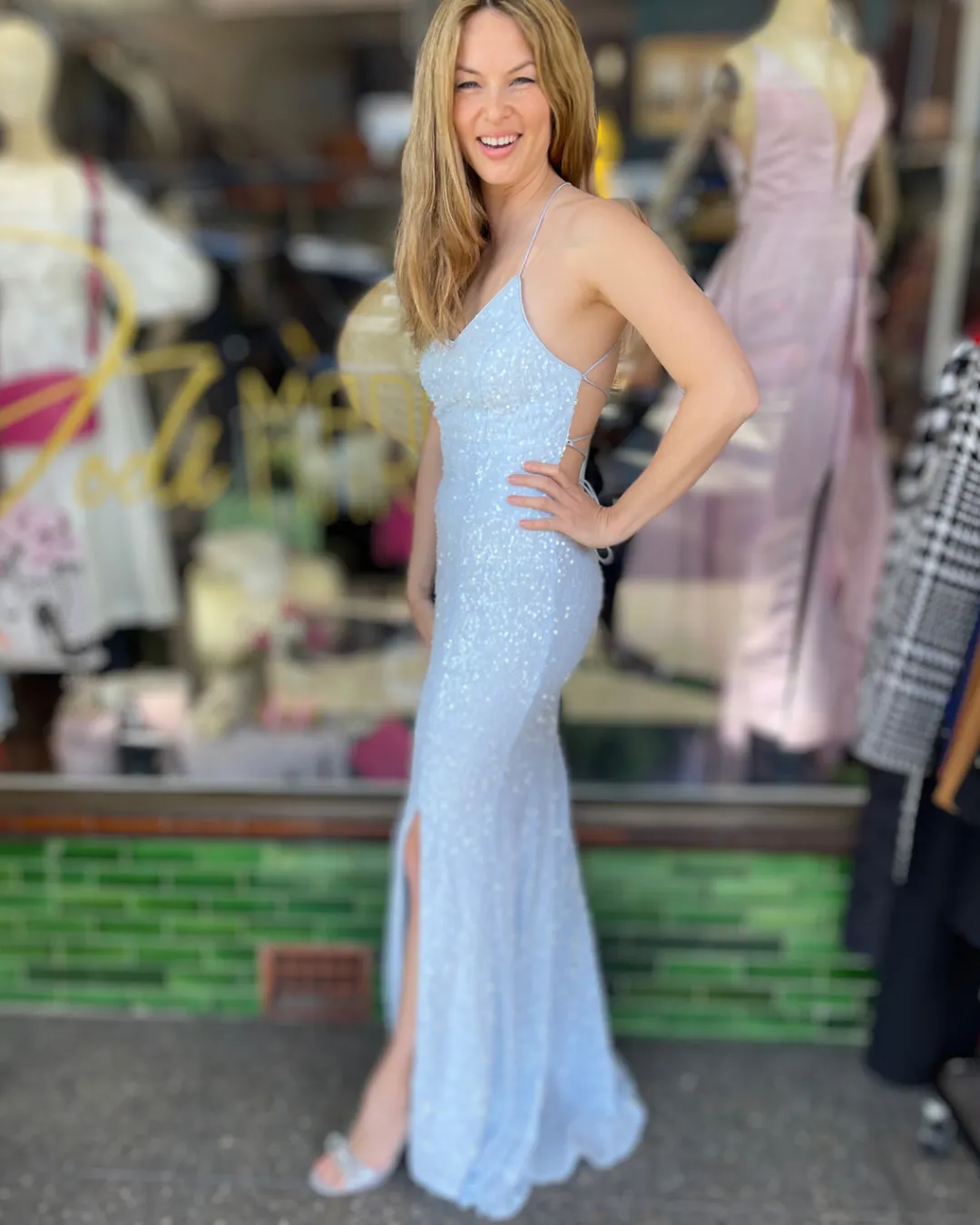 Miss Anne - Sequin Tie Back Gown - Ice Blue - 221321