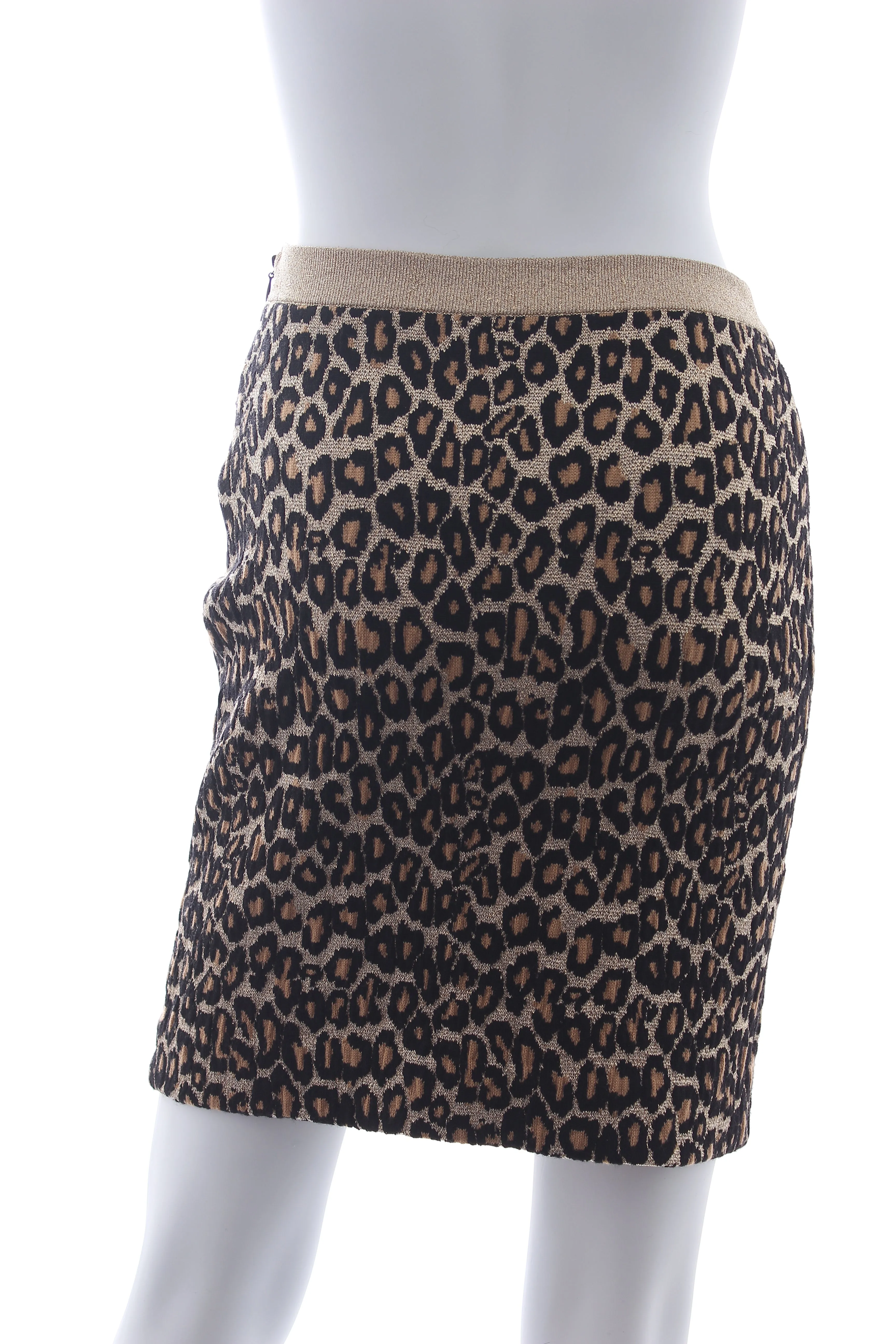 Miu Miu Leopard Metallic Wool-Stretch Mini Skirt