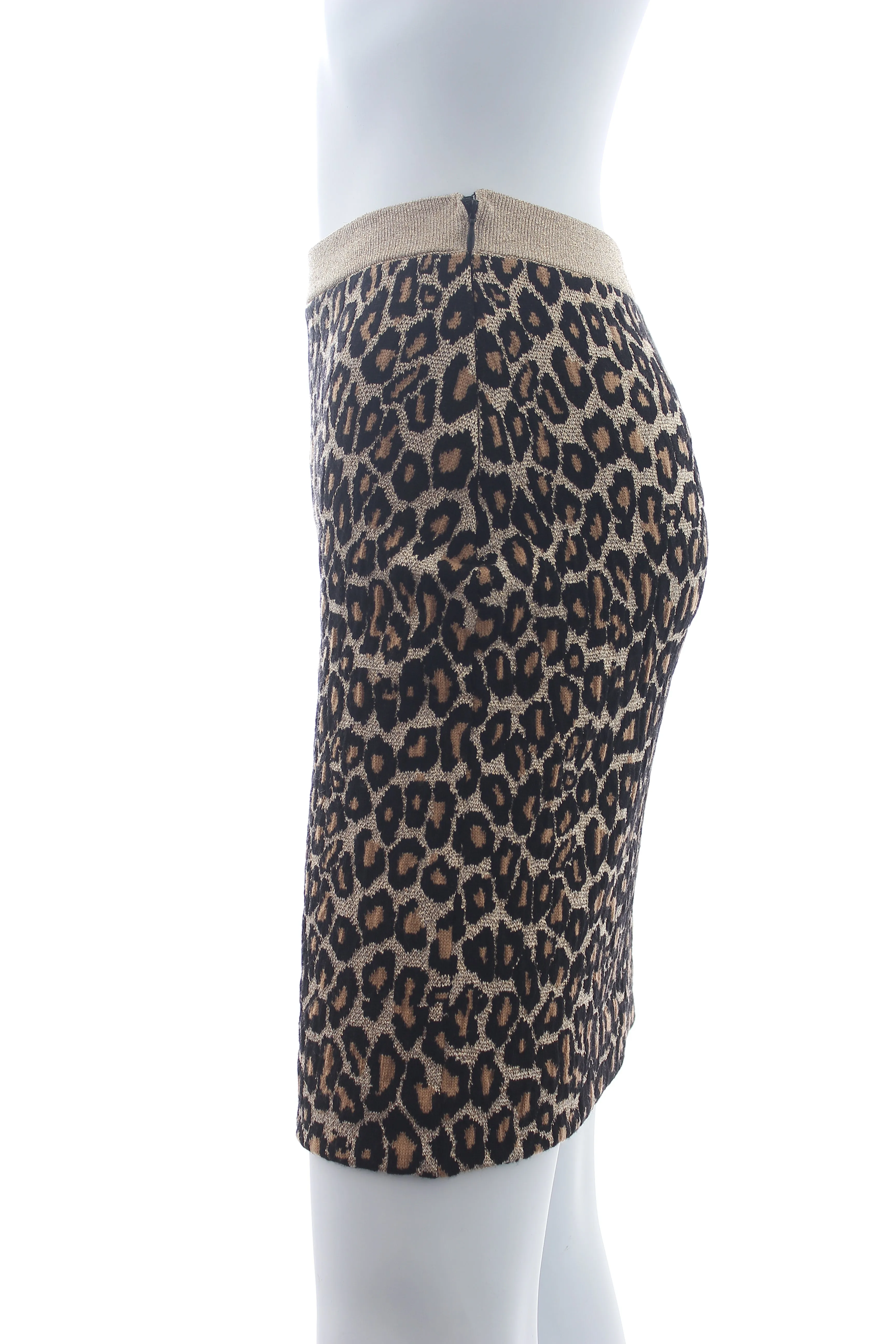 Miu Miu Leopard Metallic Wool-Stretch Mini Skirt
