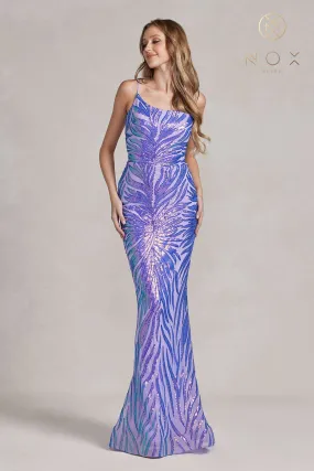 N R1204 - Fit & Flare One Shoulder Prom Gown with Full Sequin Design