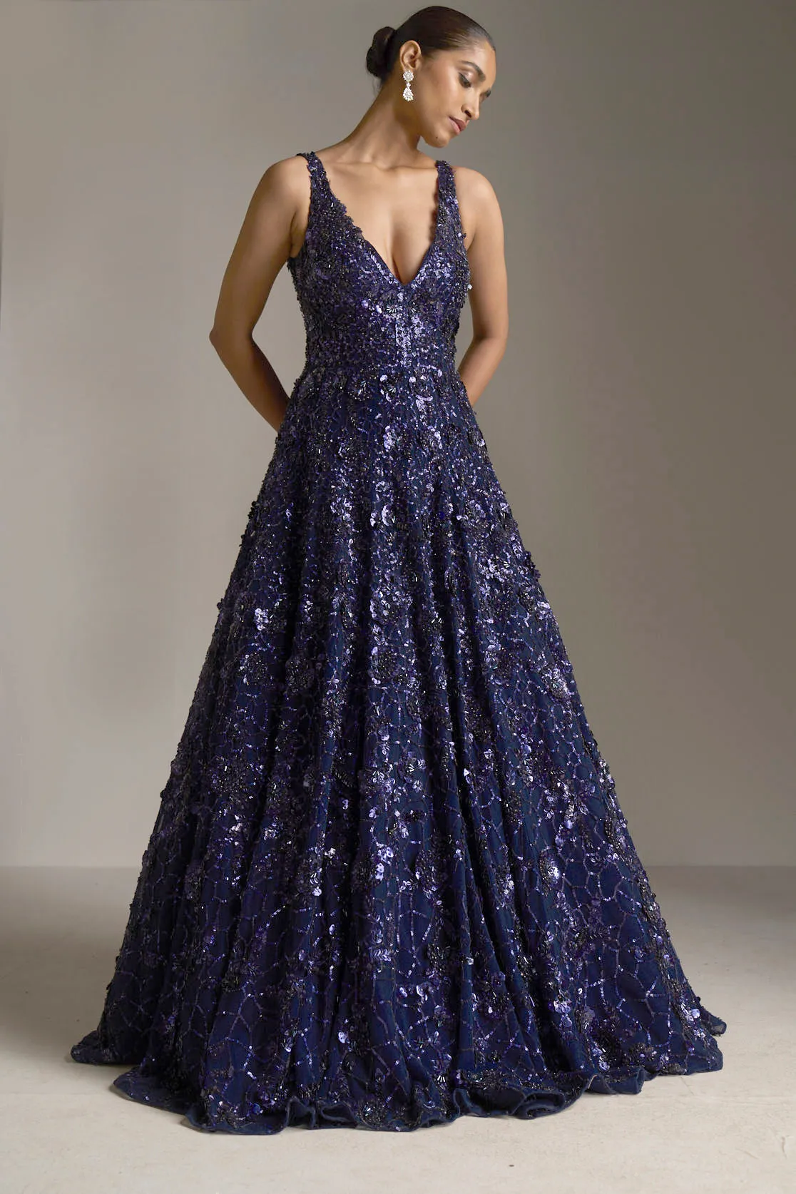 Navy Blue Sequin Gown