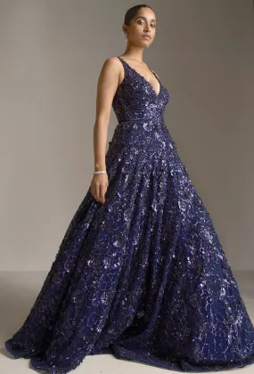 Navy Blue Sequin Gown