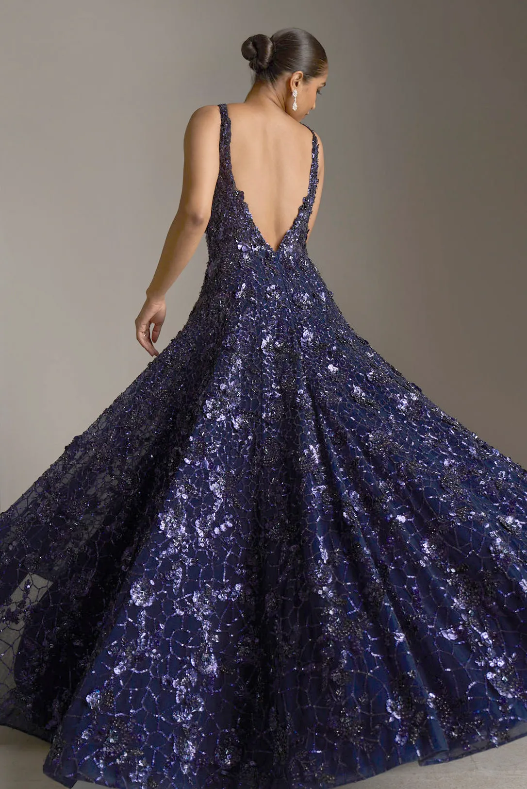 Navy Blue Sequin Gown
