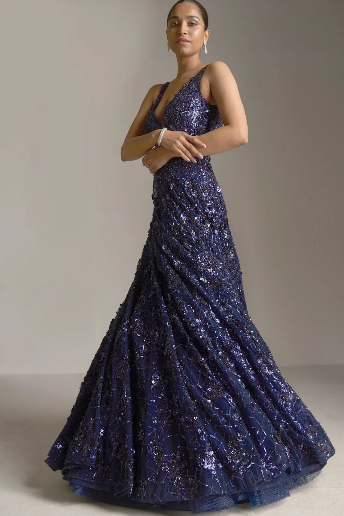 Navy Blue Sequin Gown