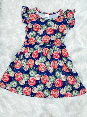 Navy Floral Pearl Dress