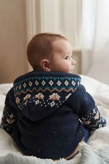 Navy Hooded Baby Fleece Lined Cardigan