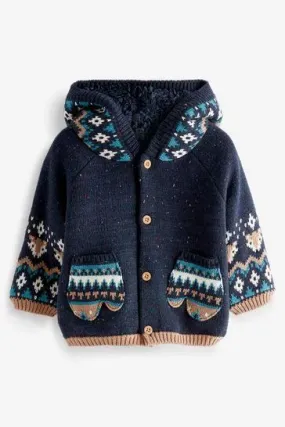 Navy Hooded Baby Fleece Lined Cardigan