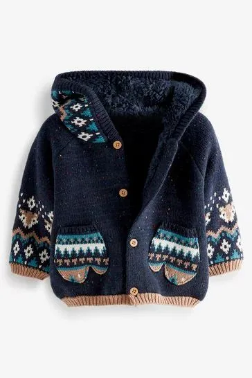 Navy Hooded Baby Fleece Lined Cardigan