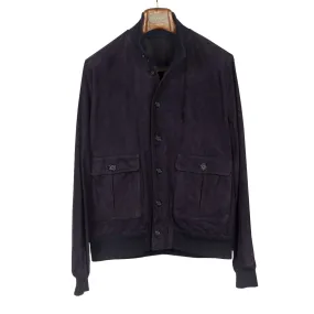 Navy suede Valstarino bomber jacket, unlined