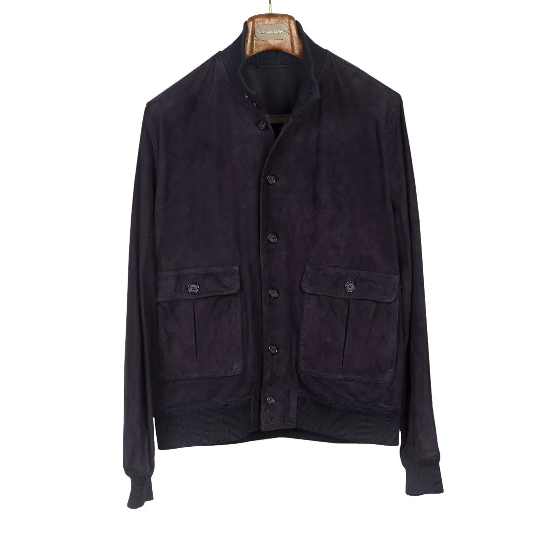 Navy suede Valstarino bomber jacket, unlined