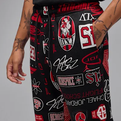 Nike Men's Jordan Essentials Printed Fleece Pants Apparel - Black / Varsity Red