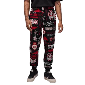 Nike Men's Jordan Essentials Printed Fleece Pants Apparel - Black / Varsity Red