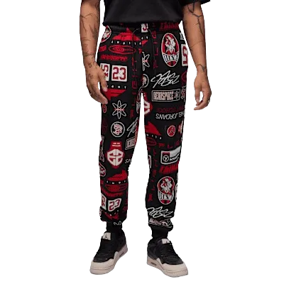 Nike Men's Jordan Essentials Printed Fleece Pants Apparel - Black / Varsity Red