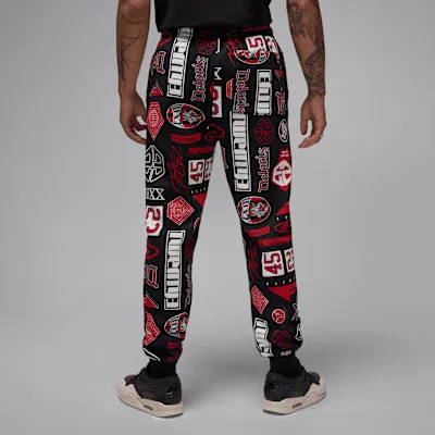 Nike Men's Jordan Essentials Printed Fleece Pants Apparel - Black / Varsity Red