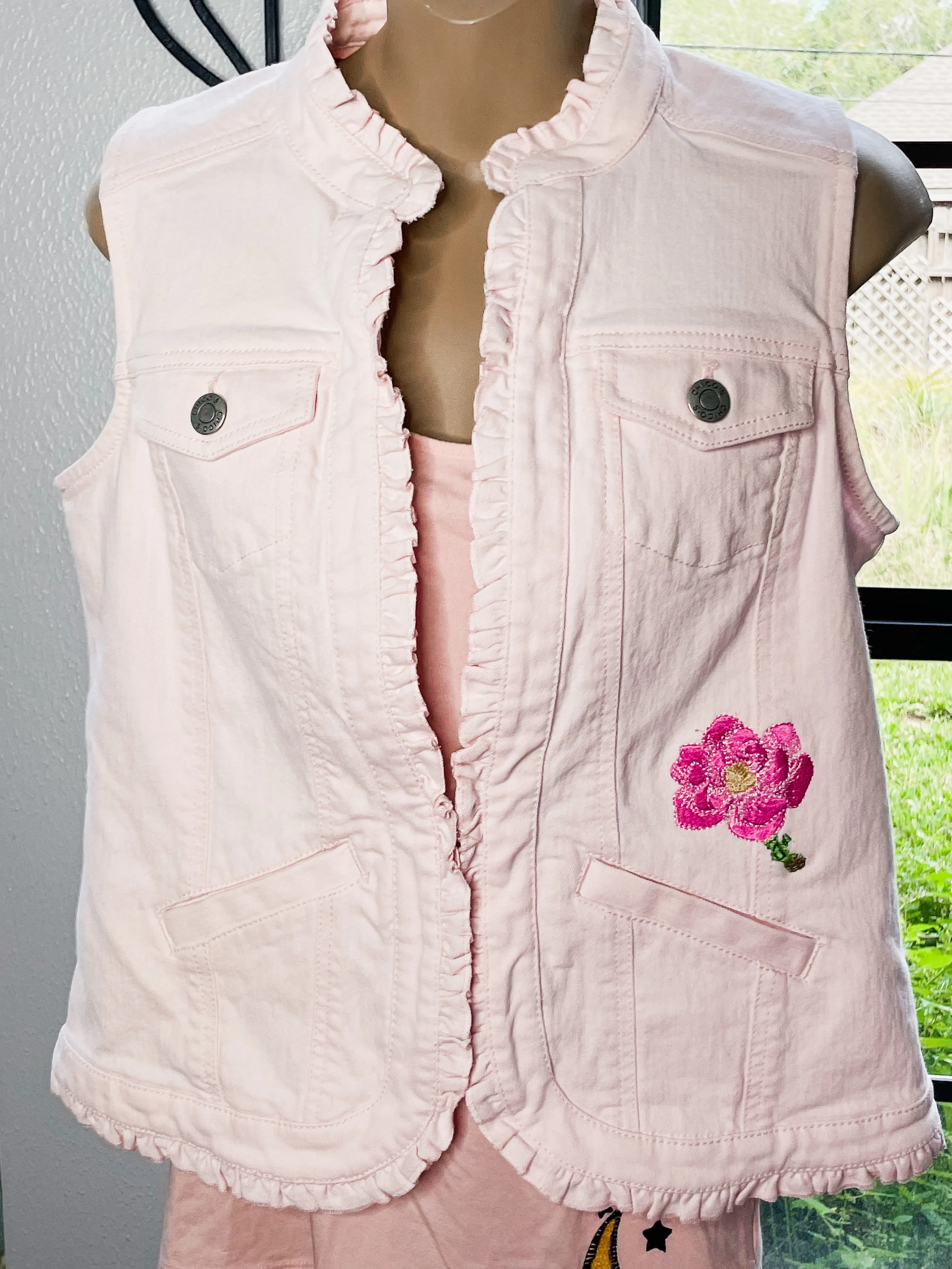 Pink Floral Embroidered Vest