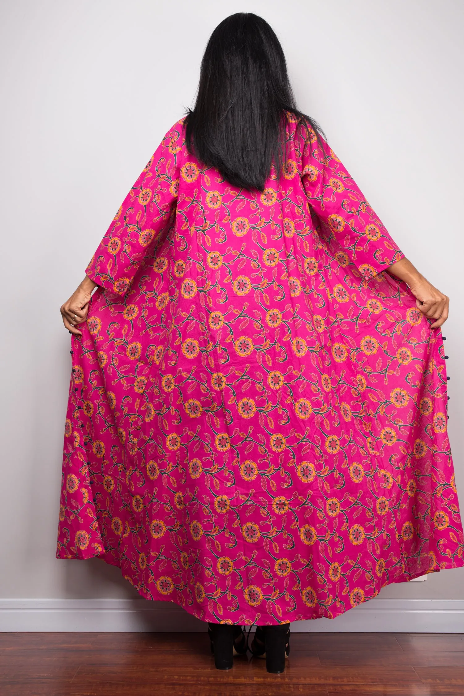 Pink Floral Open Cardigan