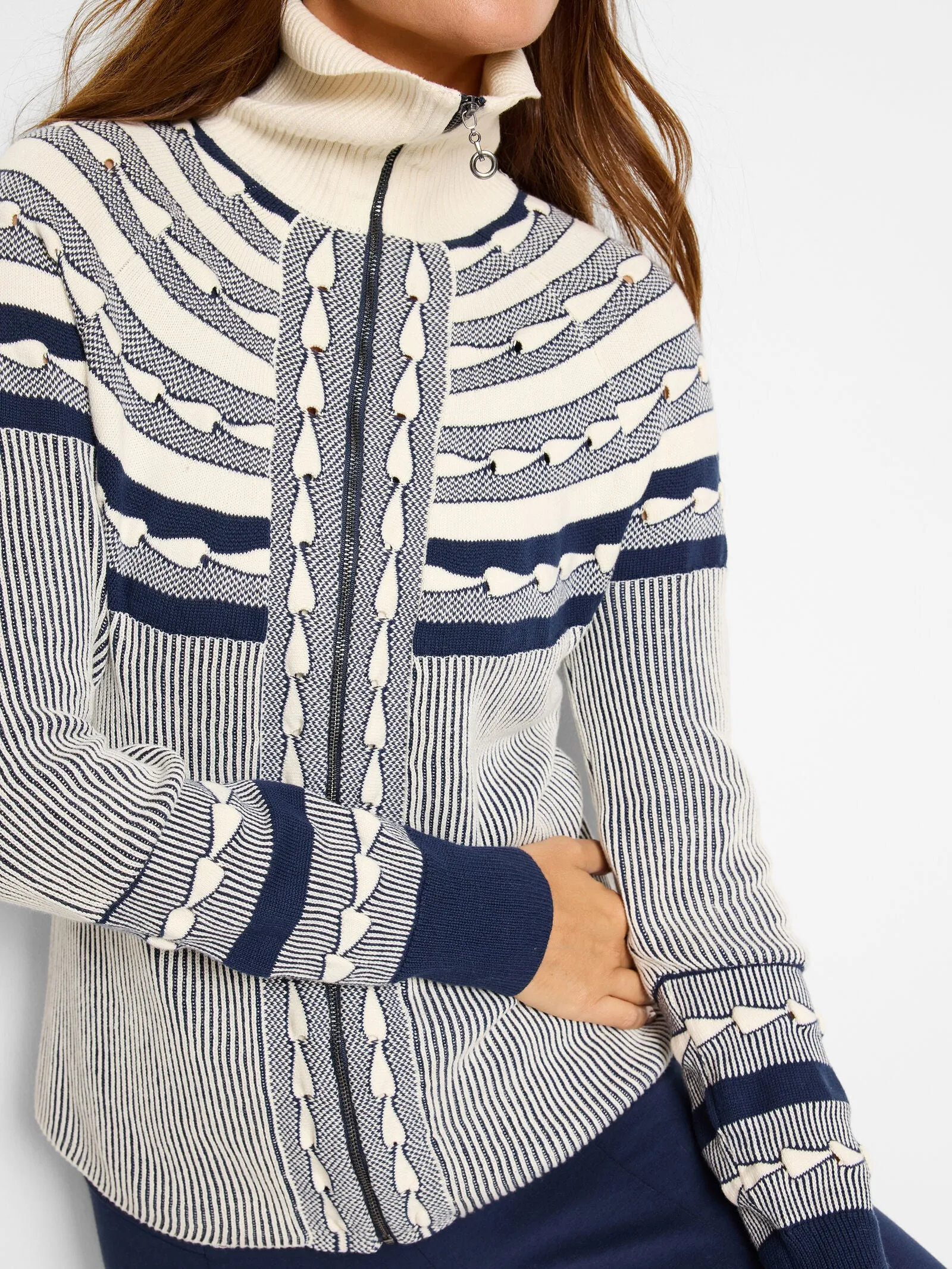 PLACED FAIRISLE ZIP FRONT CARDIGAN