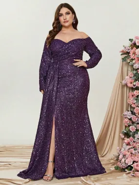 Plus Off Shoulder Sweetheart Neck Split Thigh Dress